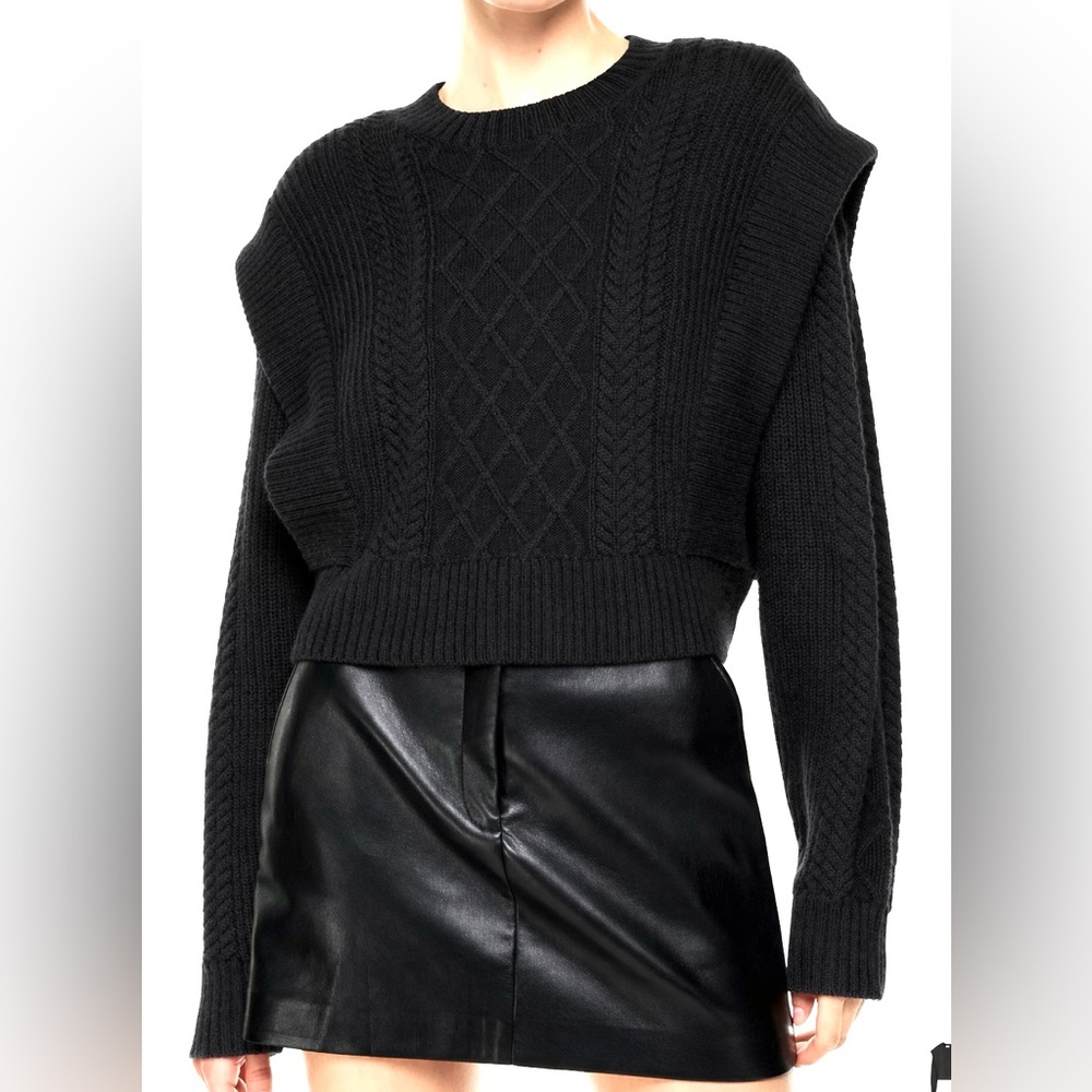 Babaton - 💯 Merino Wool - Black Seek Cable Knit Sweater - Size Small